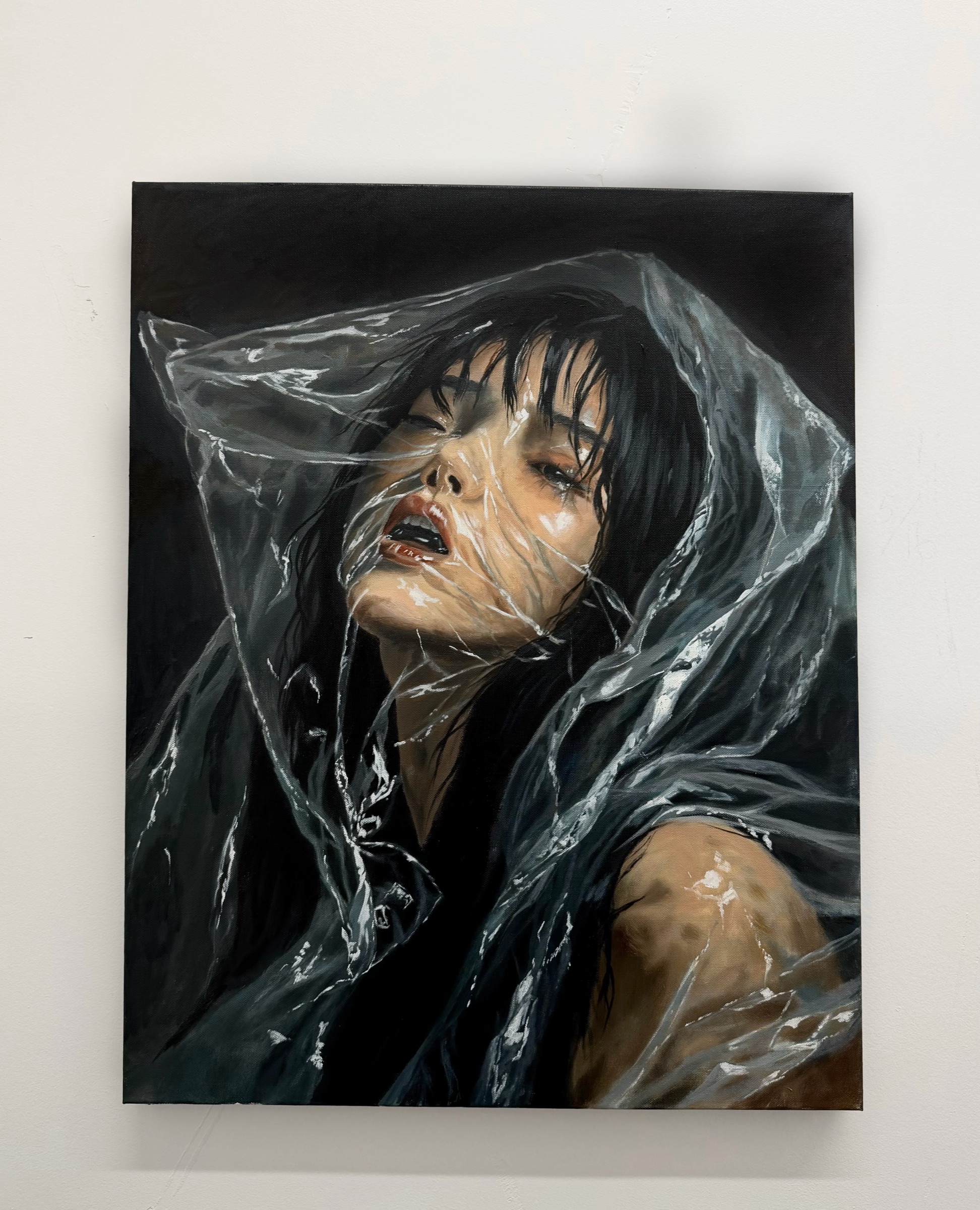 Full studio shot of "Suffocation" oil on canvas by Annalisa Liu, 24 × 30 in
